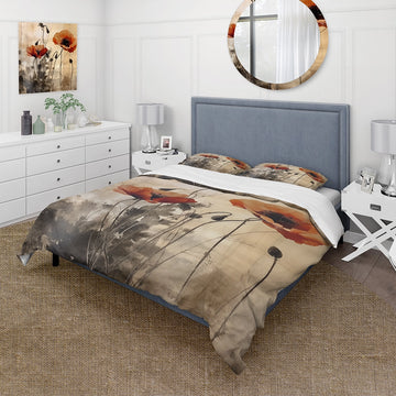 Vintage Beige Poppies II - Duvet Cover Set